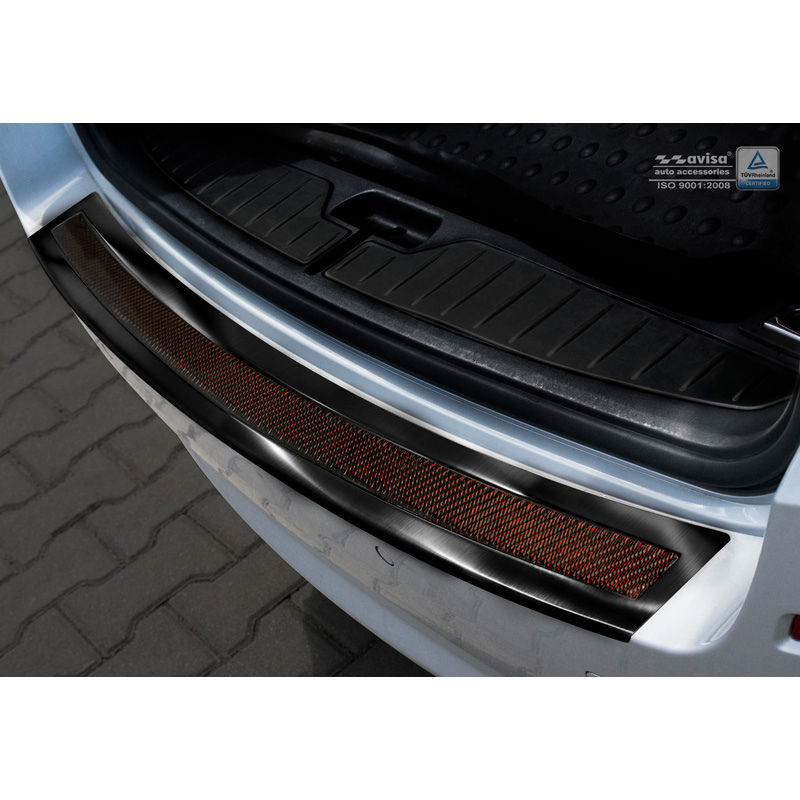 RVS Achterbumperprotector 'Deluxe'  BMW 5-Serie F11 Touring 2010-2016 Zwart/Rood-Zwart Carbon