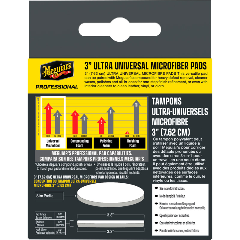 Meguiar's Professional Ultra Universal Microfiber Pads - 3,3'' diameter x 0,5'' (84mm x 12,7mm) - wit - set van 3