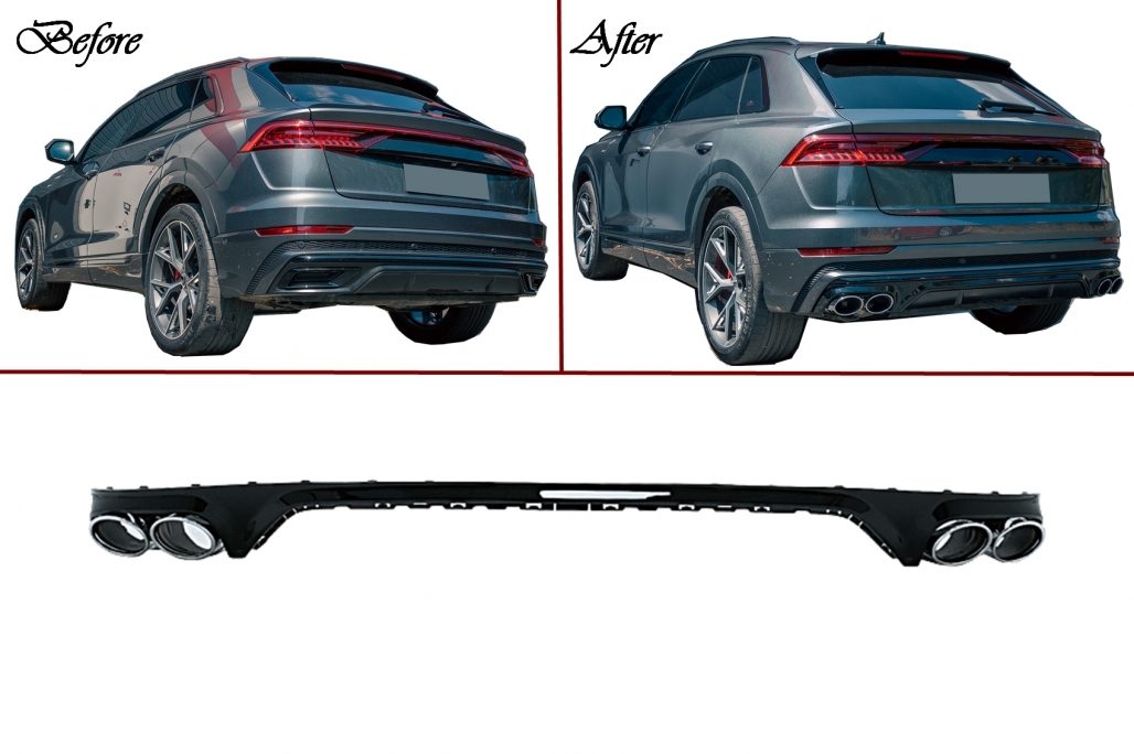 Audi Q8 SQ8 Diffuser S-Line Glans Zwart Zilveren Sierstukken