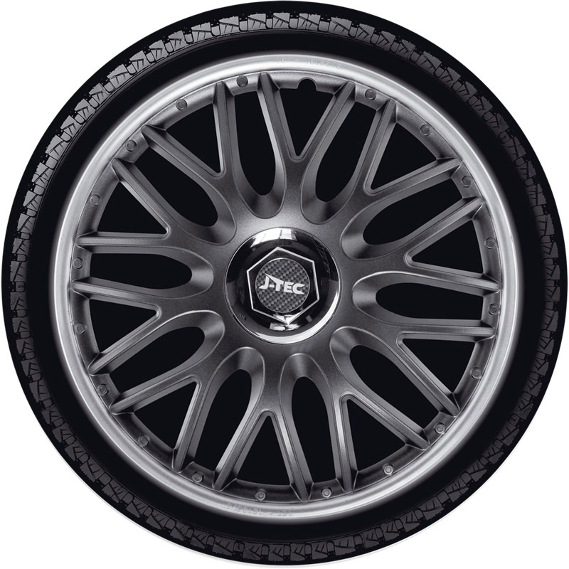 4-Delige J-Tec Wieldoppenset Orden SR 14-inch grijs/zilver + chroom ring