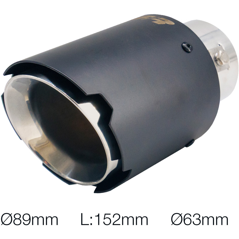 Simoni Racing Uitlaatsierstuk Rond/Schuin Matzwart+RVS - Ø89xL152mm - Montage ->35-62mm